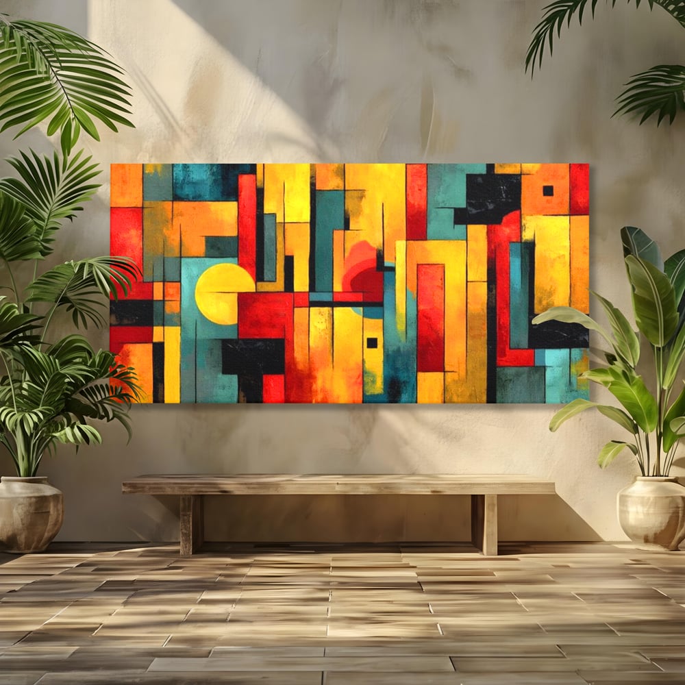 Tablou Canvas Premium, LuxCanva® J1027, Orasul Culorilor, Metropola, Urbana, Solar, Vise, Falii, Energie, Dinamism, Vibratie, Contraste, Intensitate, Living, Dormitor