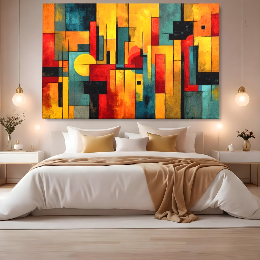 Tablou Canvas Premium, LuxCanva® J1027, Orasul Culorilor, Metropola, Urbana, Solar, Vise, Falii, Energie, Dinamism, Vibratie, Contraste, Intensitate, Living, Dormitor