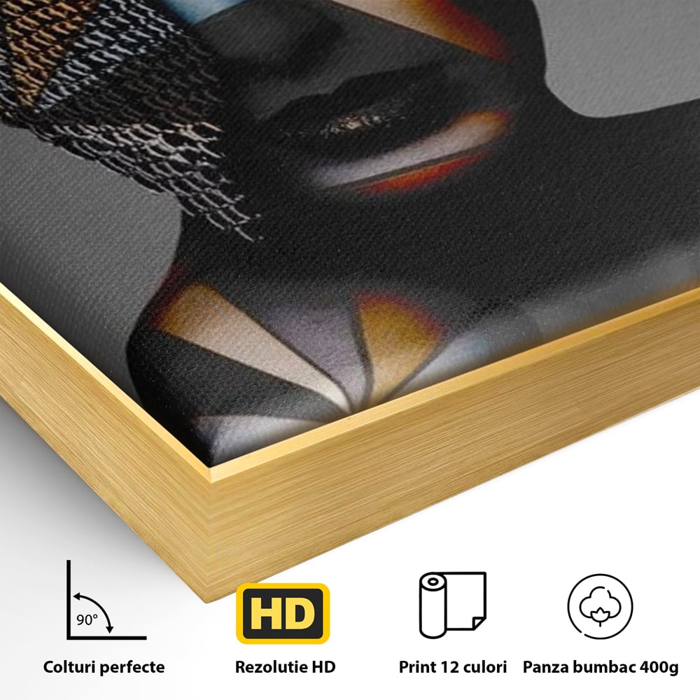 Tablou Canvas Premium, LuxCanva® J1028, Prizoniera in Stralucire, Mister, Lanturi, Chip, Identitate, Femeie, Portret, Privire, Fotomodel, Revista, Glamour, Living, Dormitor