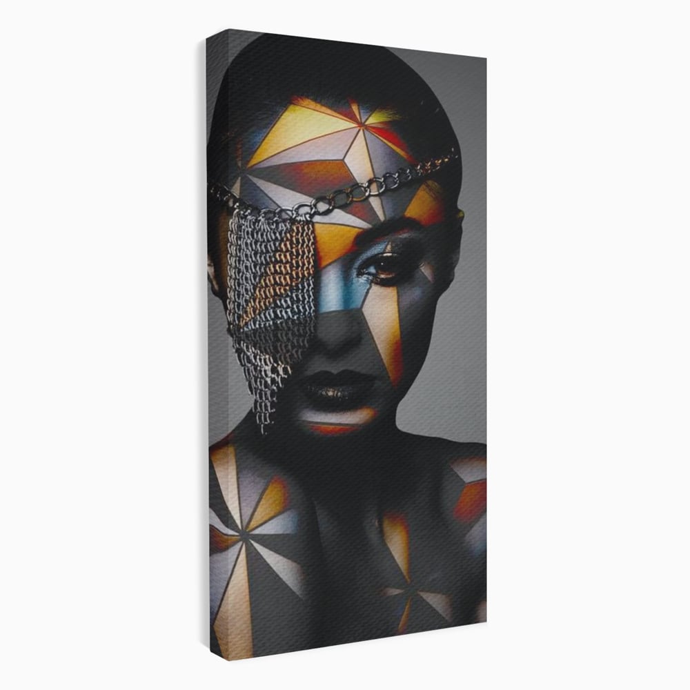 Tablou Canvas Premium, LuxCanva® J1028, Prizoniera in Stralucire, Mister, Lanturi, Chip, Identitate, Femeie, Portret, Privire, Fotomodel, Revista, Glamour, Living, Dormitor