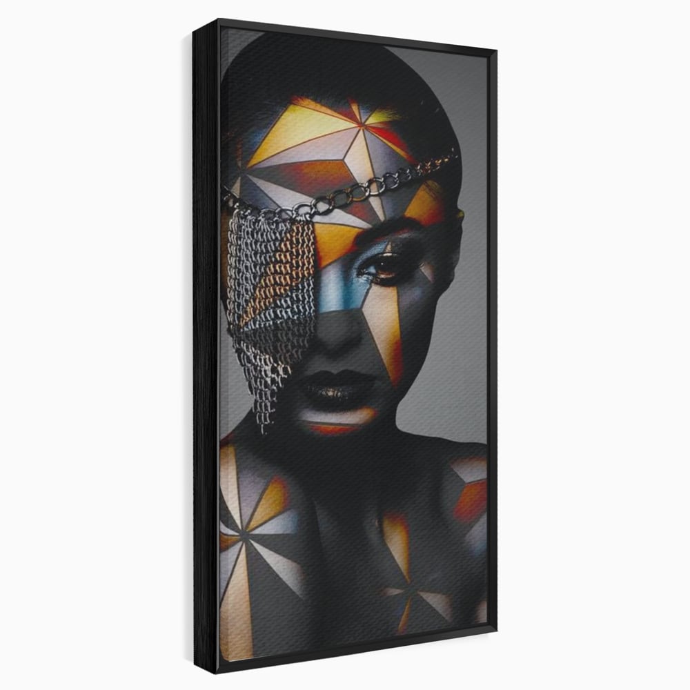 Tablou Canvas Premium, LuxCanva® J1028, Prizoniera in Stralucire, Mister, Lanturi, Chip, Identitate, Femeie, Portret, Privire, Fotomodel, Revista, Glamour, Living, Dormitor