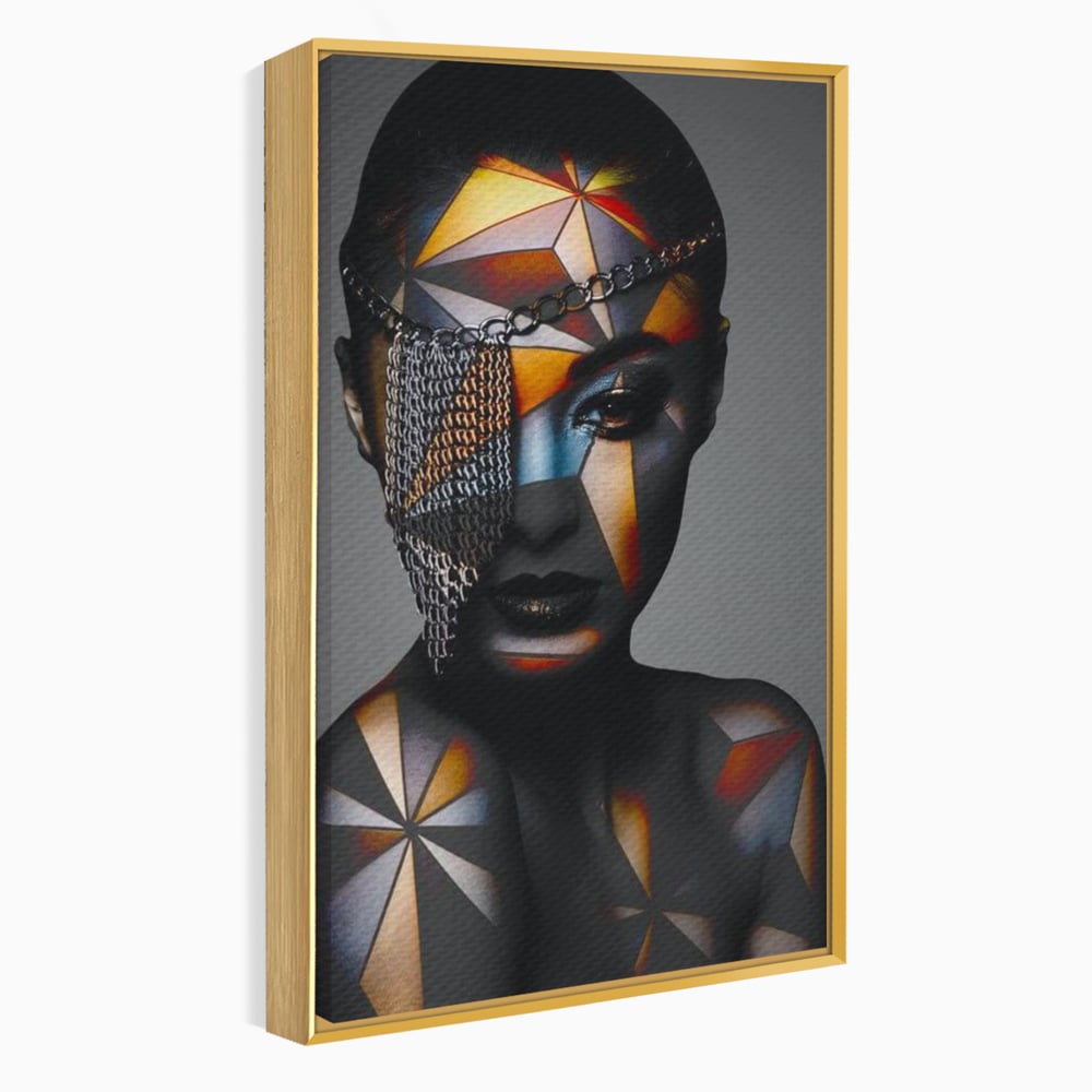 Tablou Canvas Premium, LuxCanva® J1028, Prizoniera in Stralucire, Mister, Lanturi, Chip, Identitate, Femeie, Portret, Privire, Fotomodel, Revista, Glamour, Living, Dormitor