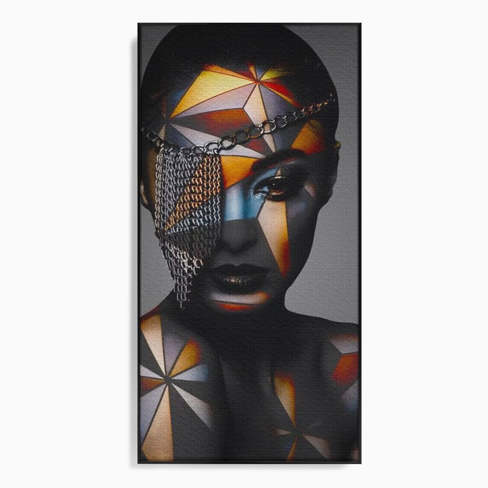 Tablou Canvas Premium, LuxCanva® J1028, Prizoniera in Stralucire, Mister, Lanturi, Chip, Identitate, Femeie, Portret, Privire, Fotomodel, Revista, Glamour, Living, Dormitor