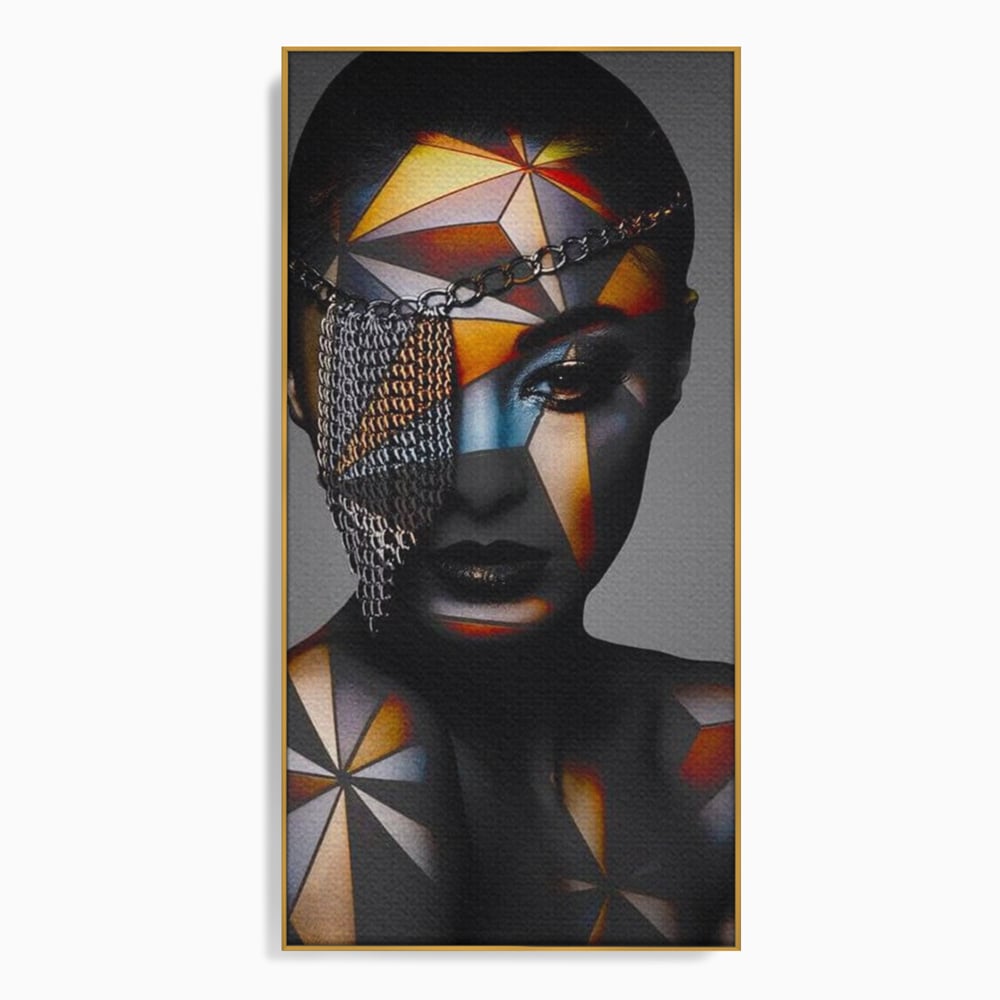 Tablou Canvas Premium, LuxCanva® J1028, Prizoniera in Stralucire, Mister, Lanturi, Chip, Identitate, Femeie, Portret, Privire, Fotomodel, Revista, Glamour, Living, Dormitor