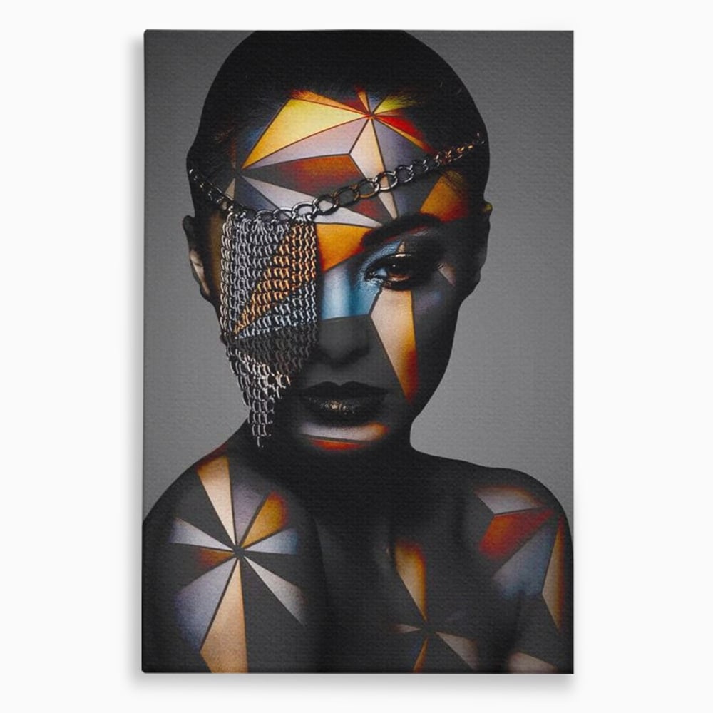 Tablou Canvas Premium, LuxCanva® J1028, Prizoniera in Stralucire, Mister, Lanturi, Chip, Identitate, Femeie, Portret, Privire, Fotomodel, Revista, Glamour, Living, Dormitor