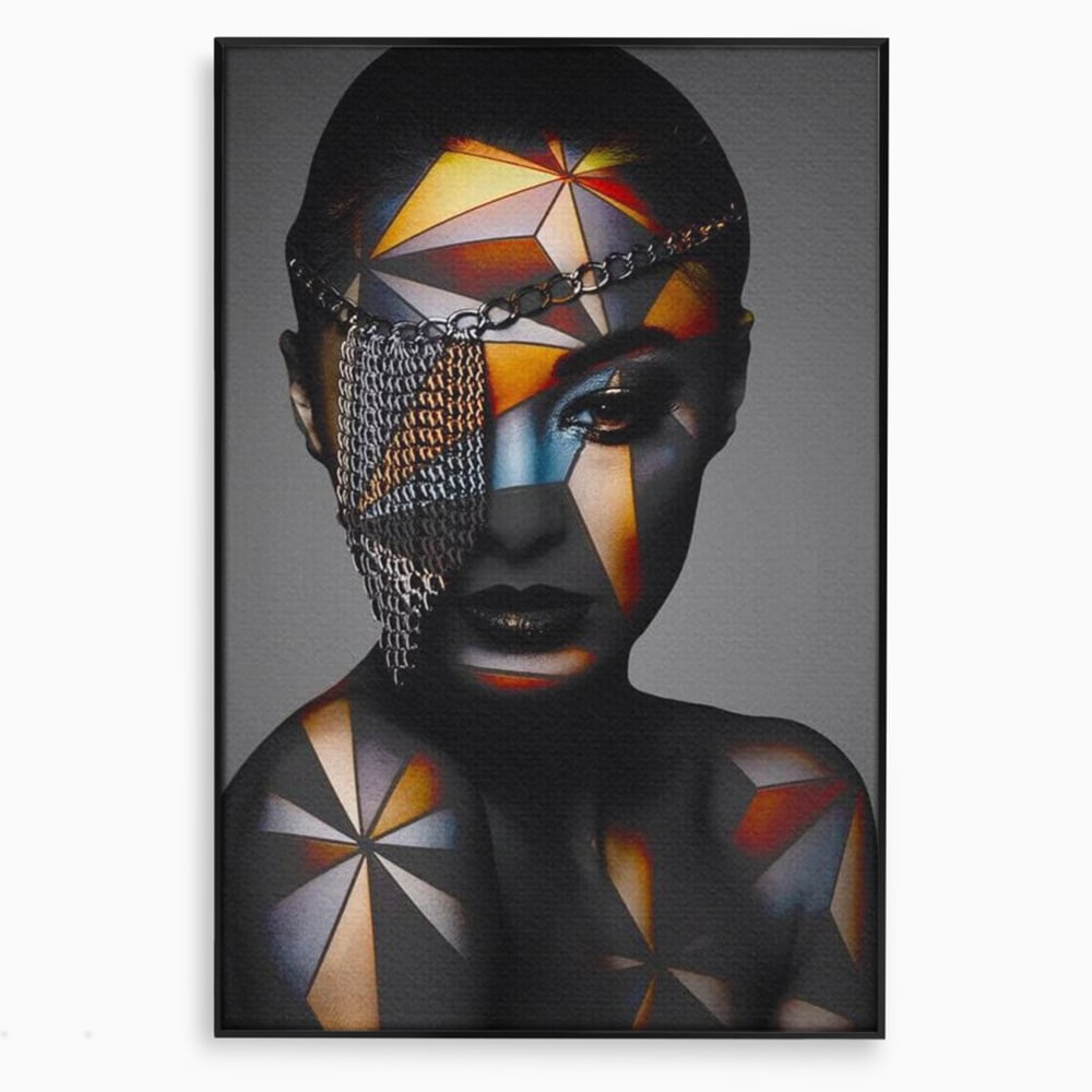 Tablou Canvas Premium, LuxCanva® J1028, Prizoniera in Stralucire, Mister, Lanturi, Chip, Identitate, Femeie, Portret, Privire, Fotomodel, Revista, Glamour, Living, Dormitor