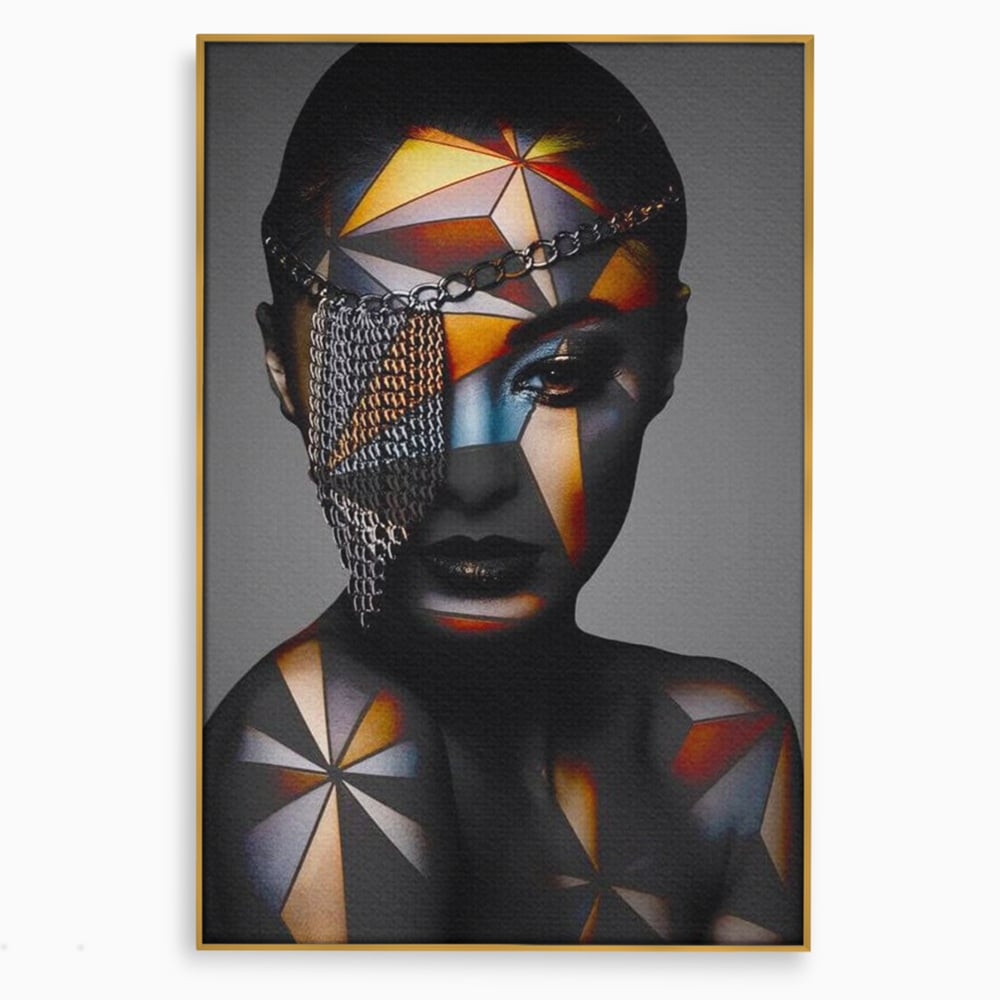 Tablou Canvas Premium, LuxCanva® J1028, Prizoniera in Stralucire, Mister, Lanturi, Chip, Identitate, Femeie, Portret, Privire, Fotomodel, Revista, Glamour, Living, Dormitor