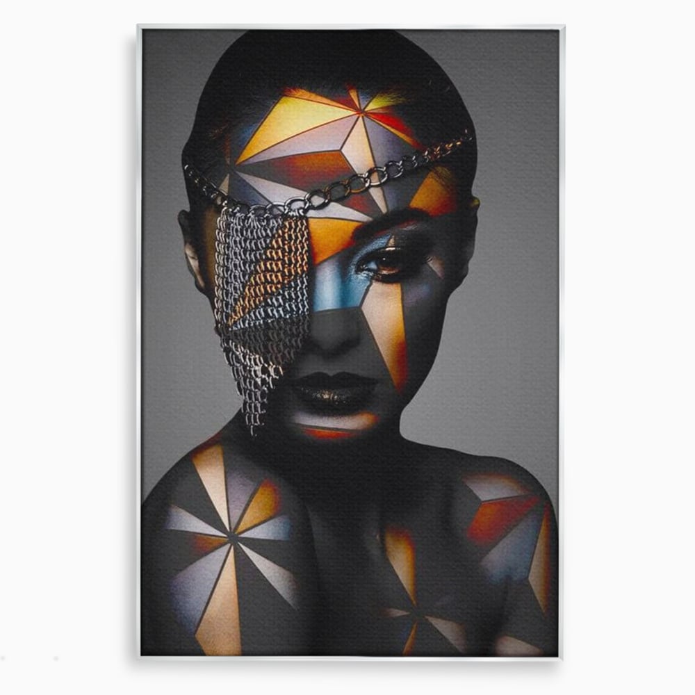 Tablou Canvas Premium, LuxCanva® J1028, Prizoniera in Stralucire, Mister, Lanturi, Chip, Identitate, Femeie, Portret, Privire, Fotomodel, Revista, Glamour, Living, Dormitor