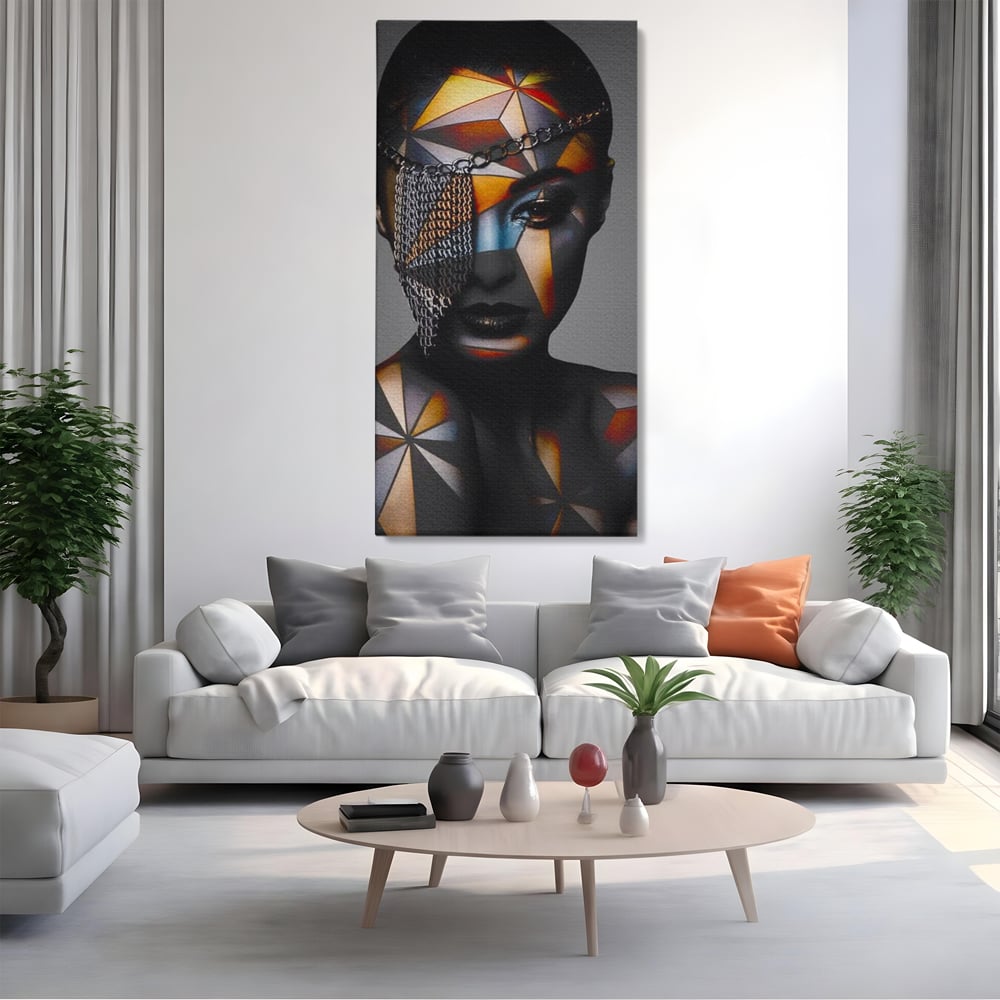 Tablou Canvas Premium, LuxCanva® J1028, Prizoniera in Stralucire, Mister, Lanturi, Chip, Identitate, Femeie, Portret, Privire, Fotomodel, Revista, Glamour, Living, Dormitor