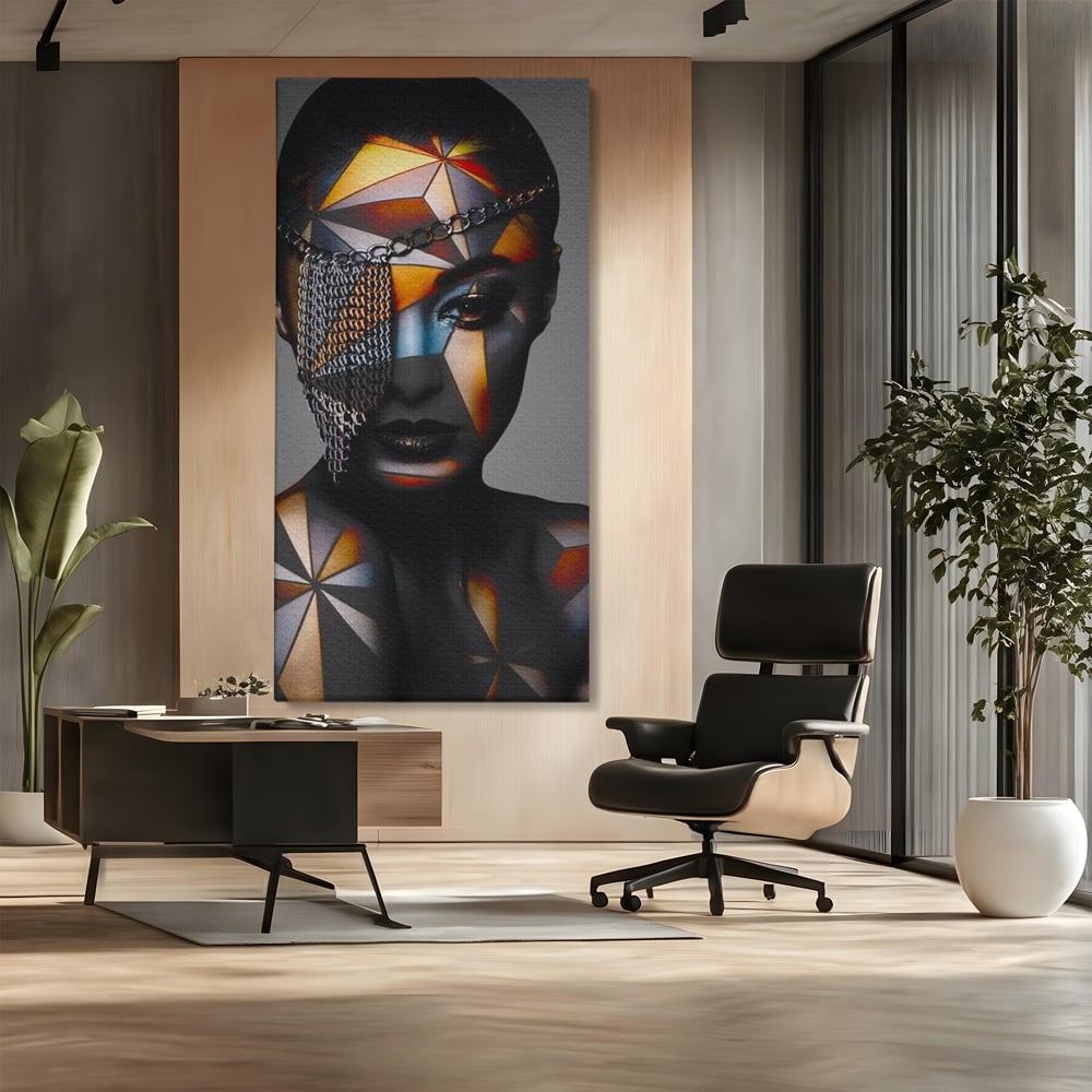 Tablou Canvas Premium, LuxCanva® J1028, Prizoniera in Stralucire, Mister, Lanturi, Chip, Identitate, Femeie, Portret, Privire, Fotomodel, Revista, Glamour, Living, Dormitor