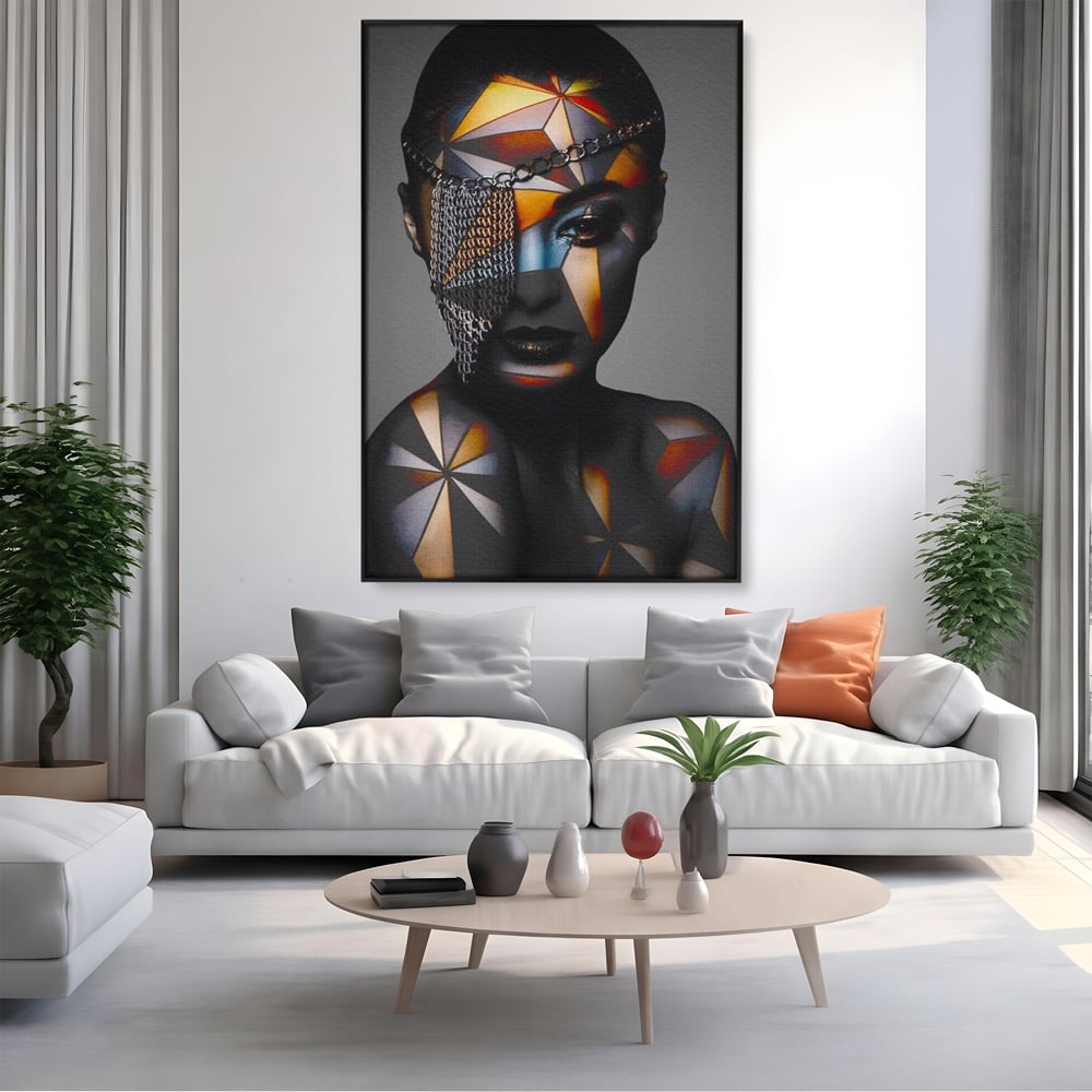 Tablou Canvas Premium, LuxCanva® J1028, Prizoniera in Stralucire, Mister, Lanturi, Chip, Identitate, Femeie, Portret, Privire, Fotomodel, Revista, Glamour, Living, Dormitor