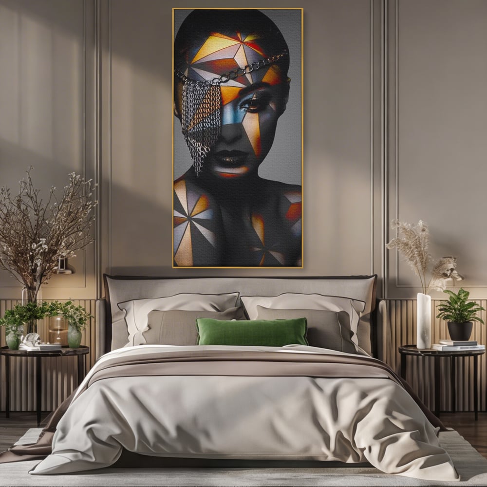 Tablou Canvas Premium, LuxCanva® J1028, Prizoniera in Stralucire, Mister, Lanturi, Chip, Identitate, Femeie, Portret, Privire, Fotomodel, Revista, Glamour, Living, Dormitor