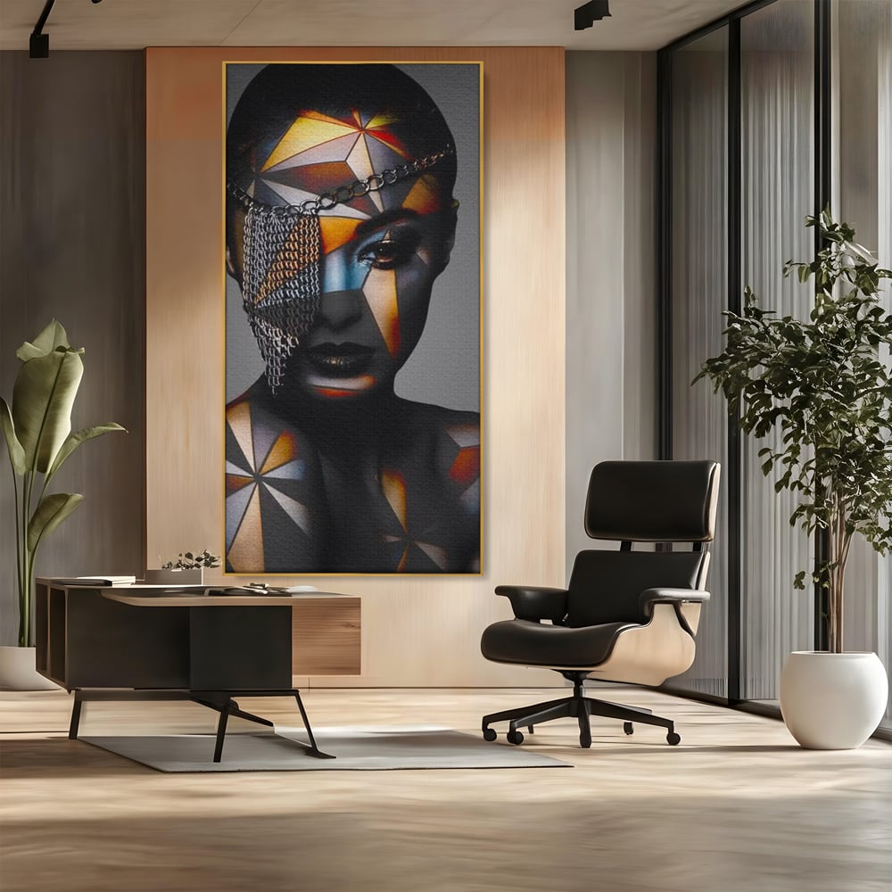 Tablou Canvas Premium, LuxCanva® J1028, Prizoniera in Stralucire, Mister, Lanturi, Chip, Identitate, Femeie, Portret, Privire, Fotomodel, Revista, Glamour, Living, Dormitor