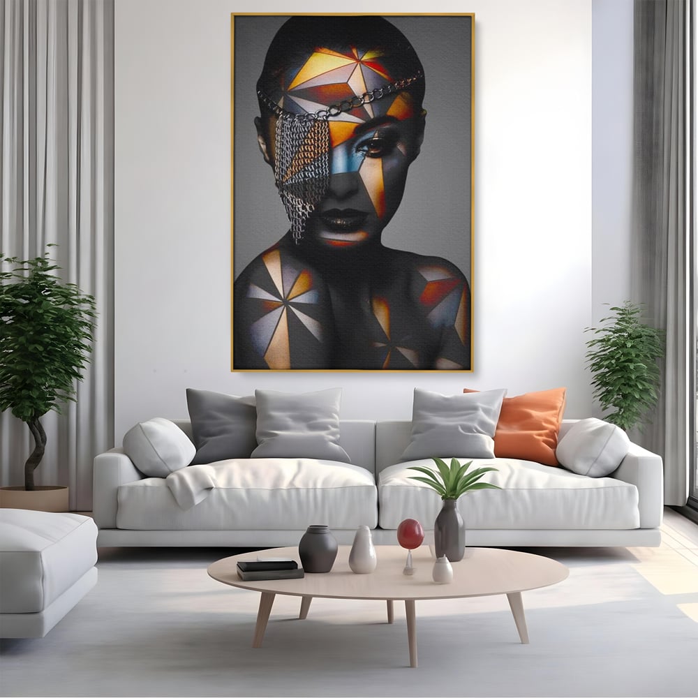 Tablou Canvas Premium, LuxCanva® J1028, Prizoniera in Stralucire, Mister, Lanturi, Chip, Identitate, Femeie, Portret, Privire, Fotomodel, Revista, Glamour, Living, Dormitor