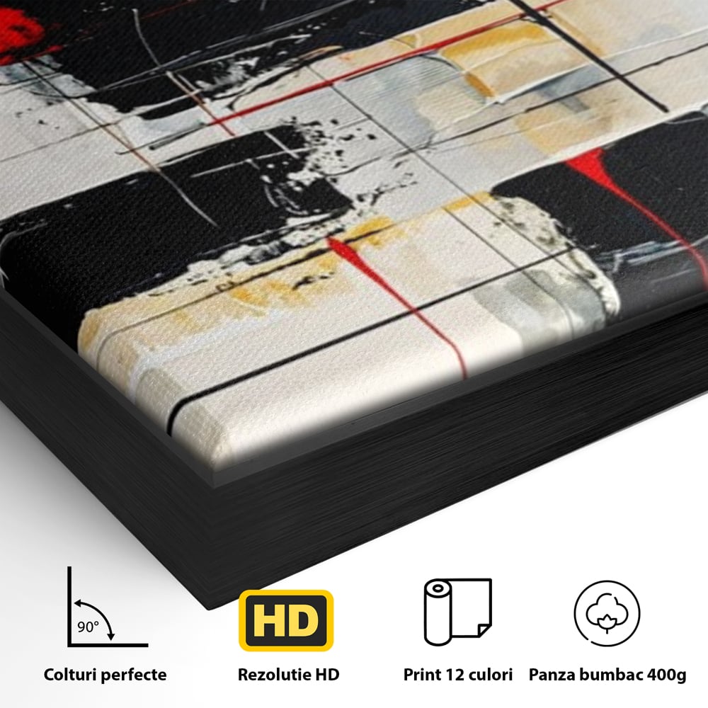 Tablou Canvas Premium, LuxCanva® J1029, Cercul Vietii, Energie, Foc, Abstract, Rosu, Negru, Cercuri, Explozie, Contrast, Pasiune, Minimalism, Geometrie, Living, Dormitor