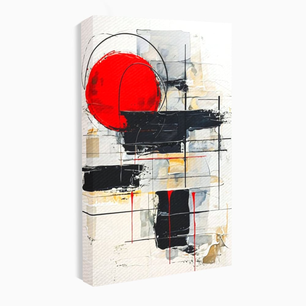 Tablou Canvas Premium, LuxCanva® J1029, Cercul Vietii, Energie, Foc, Abstract, Rosu, Negru, Cercuri, Explozie, Contrast, Pasiune, Minimalism, Geometrie, Living, Dormitor