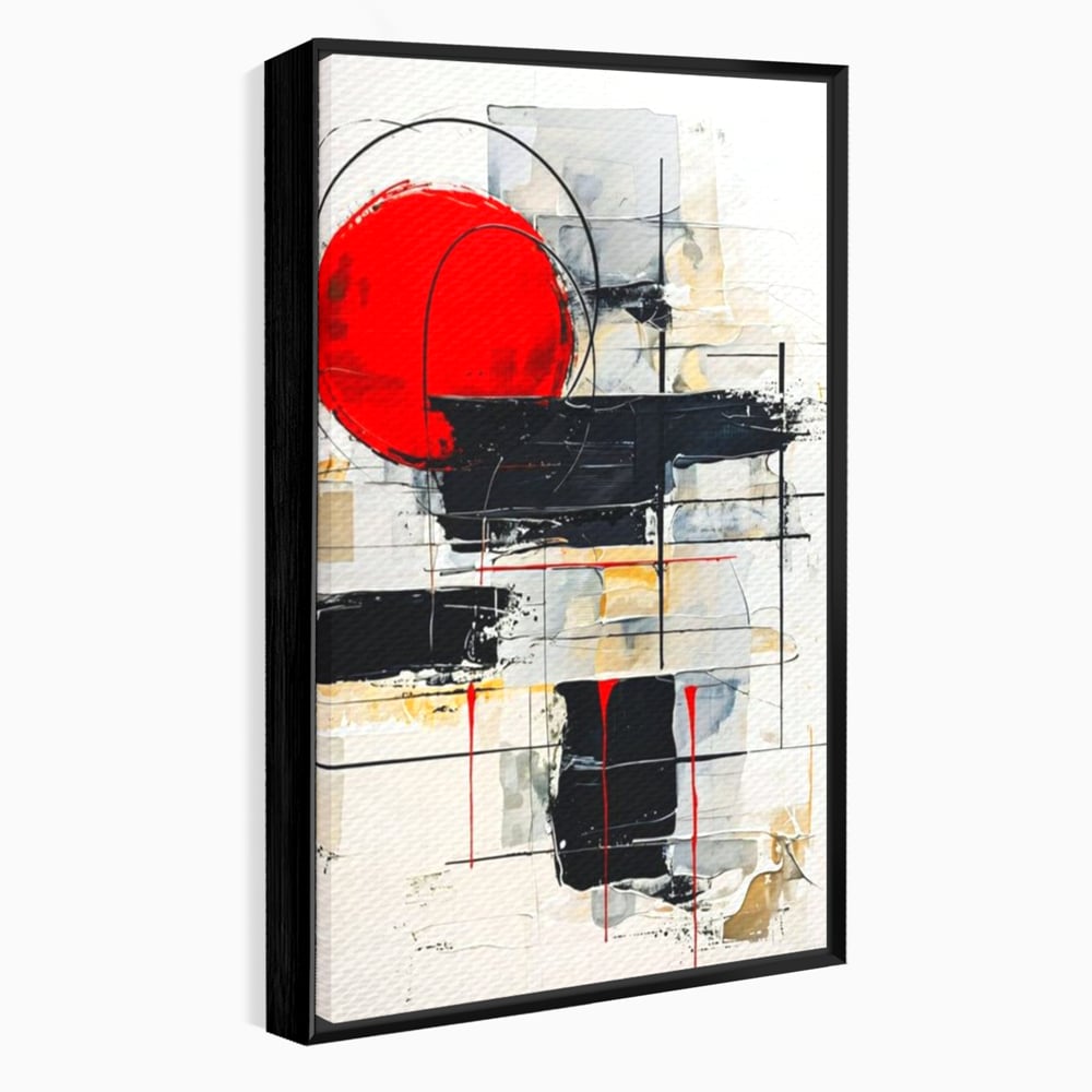 Tablou Canvas Premium, LuxCanva® J1029, Cercul Vietii, Energie, Foc, Abstract, Rosu, Negru, Cercuri, Explozie, Contrast, Pasiune, Minimalism, Geometrie, Living, Dormitor
