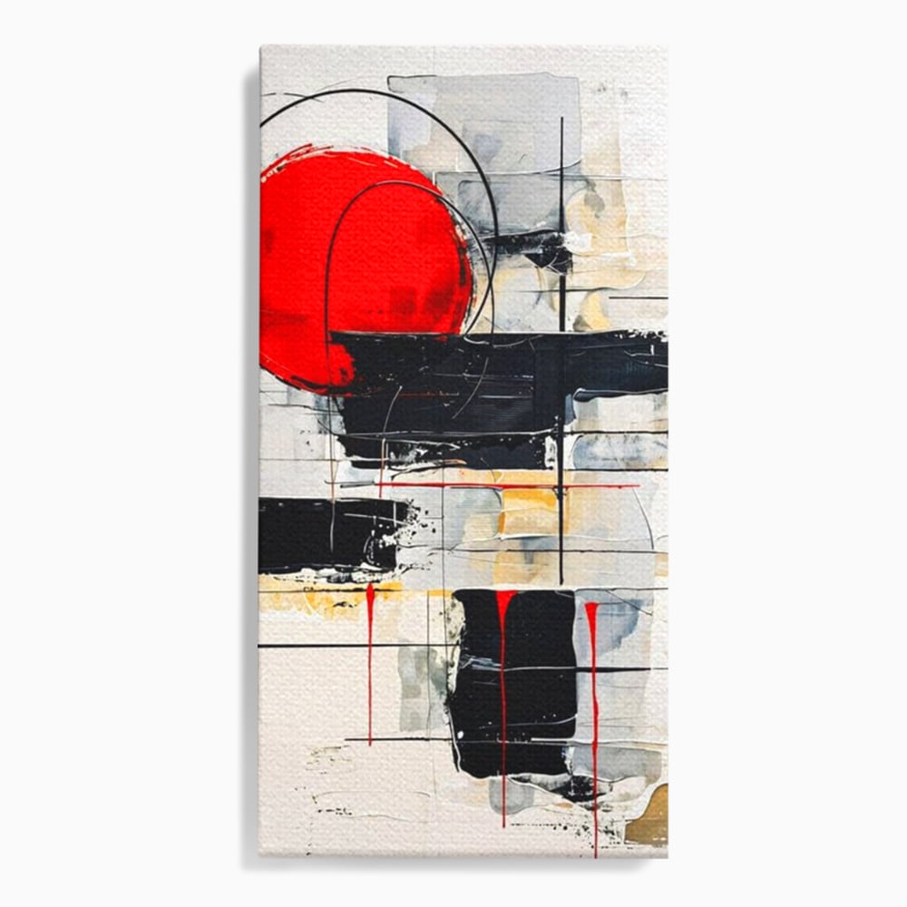 Tablou Canvas Premium, LuxCanva® J1029, Cercul Vietii, Energie, Foc, Abstract, Rosu, Negru, Cercuri, Explozie, Contrast, Pasiune, Minimalism, Geometrie, Living, Dormitor