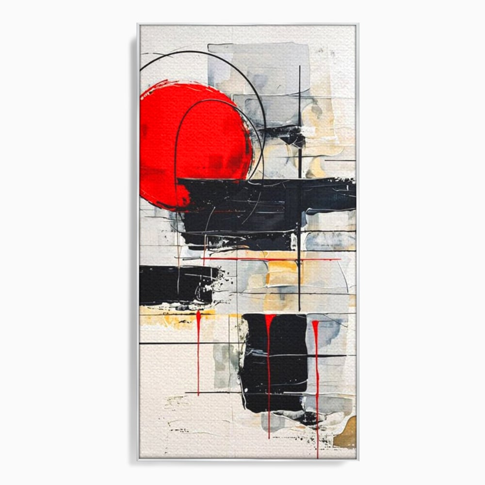 Tablou Canvas Premium, LuxCanva® J1029, Cercul Vietii, Energie, Foc, Abstract, Rosu, Negru, Cercuri, Explozie, Contrast, Pasiune, Minimalism, Geometrie, Living, Dormitor
