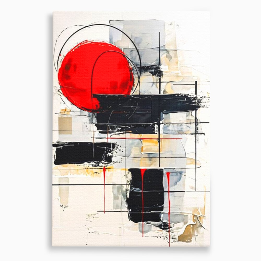 Tablou Canvas Premium, LuxCanva® J1029, Cercul Vietii, Energie, Foc, Abstract, Rosu, Negru, Cercuri, Explozie, Contrast, Pasiune, Minimalism, Geometrie, Living, Dormitor