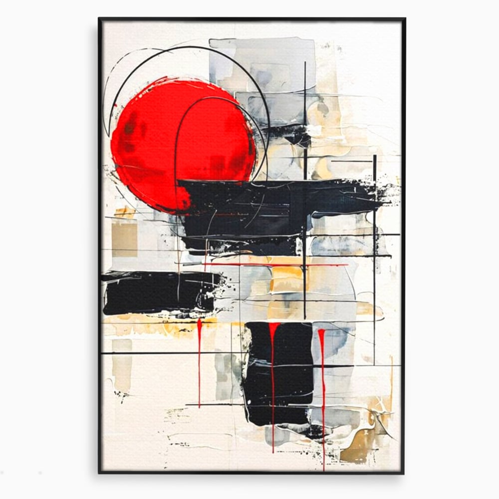 Tablou Canvas Premium, LuxCanva® J1029, Cercul Vietii, Energie, Foc, Abstract, Rosu, Negru, Cercuri, Explozie, Contrast, Pasiune, Minimalism, Geometrie, Living, Dormitor