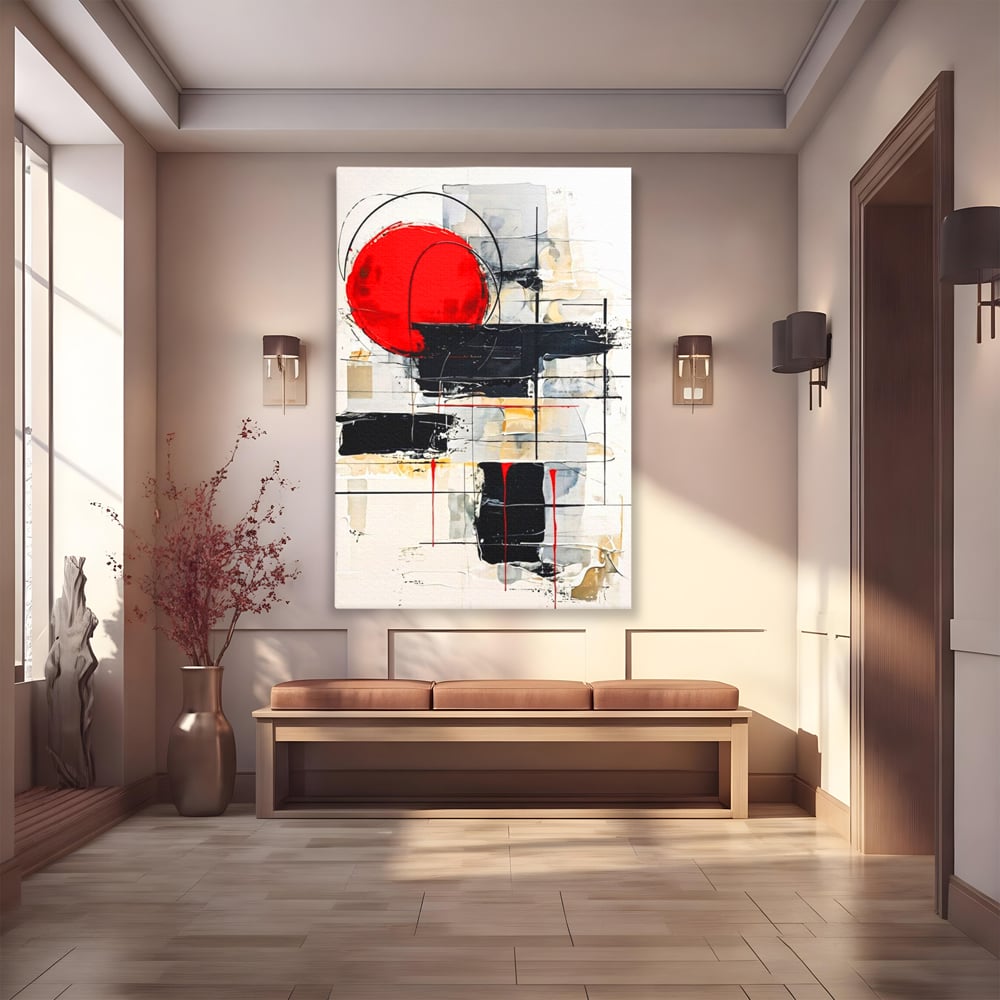 Tablou Canvas Premium, LuxCanva® J1029, Cercul Vietii, Energie, Foc, Abstract, Rosu, Negru, Cercuri, Explozie, Contrast, Pasiune, Minimalism, Geometrie, Living, Dormitor