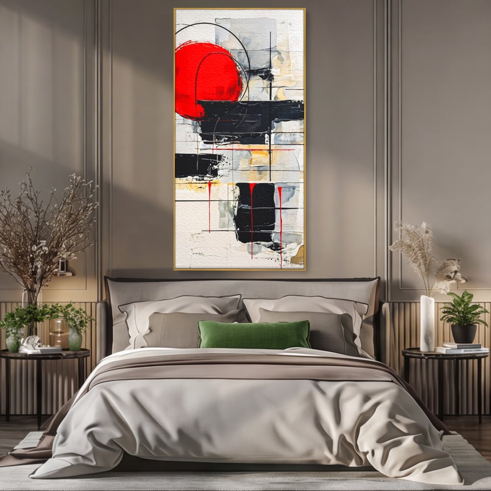 Tablou Canvas Premium, LuxCanva® J1029, Cercul Vietii, Energie, Foc, Abstract, Rosu, Negru, Cercuri, Explozie, Contrast, Pasiune, Minimalism, Geometrie, Living, Dormitor