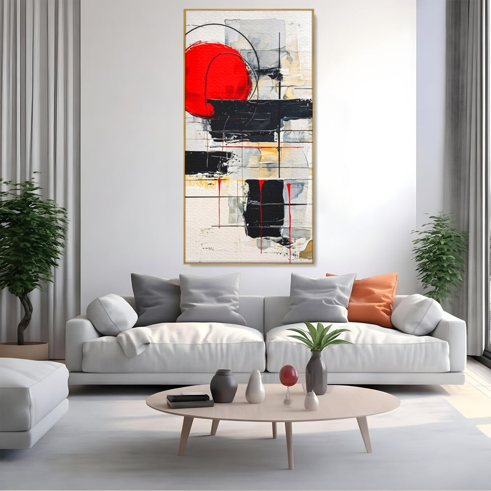 Tablou Canvas Premium, LuxCanva® J1029, Cercul Vietii, Energie, Foc, Abstract, Rosu, Negru, Cercuri, Explozie, Contrast, Pasiune, Minimalism, Geometrie, Living, Dormitor
