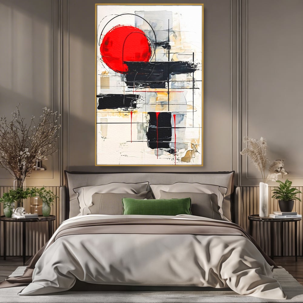 Tablou Canvas Premium, LuxCanva® J1029, Cercul Vietii, Energie, Foc, Abstract, Rosu, Negru, Cercuri, Explozie, Contrast, Pasiune, Minimalism, Geometrie, Living, Dormitor
