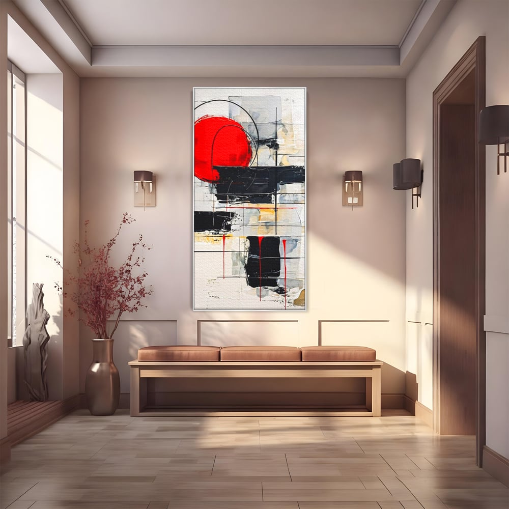 Tablou Canvas Premium, LuxCanva® J1029, Cercul Vietii, Energie, Foc, Abstract, Rosu, Negru, Cercuri, Explozie, Contrast, Pasiune, Minimalism, Geometrie, Living, Dormitor