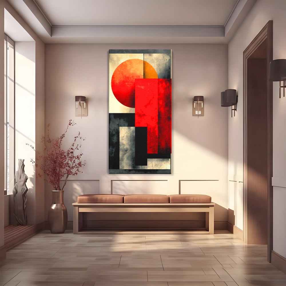 Leinwand Premium Canvas Wandkunst, LuxCanva® J1030, Gebrannter Granit, Gebäude, Sonne, Wände, Solar, Solar, Konstruktion, Rot, Schwarz, Aufprall, Abstrakt, Künstler, Architektur, Wohnen, Schlafzimmer