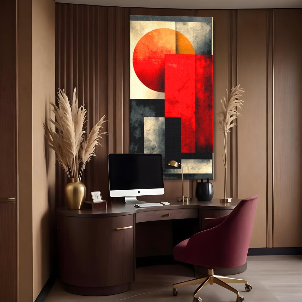 Leinwand Premium Canvas Wandkunst, LuxCanva® J1030, Gebrannter Granit, Gebäude, Sonne, Wände, Solar, Solar, Konstruktion, Rot, Schwarz, Aufprall, Abstrakt, Künstler, Architektur, Wohnen, Schlafzimmer