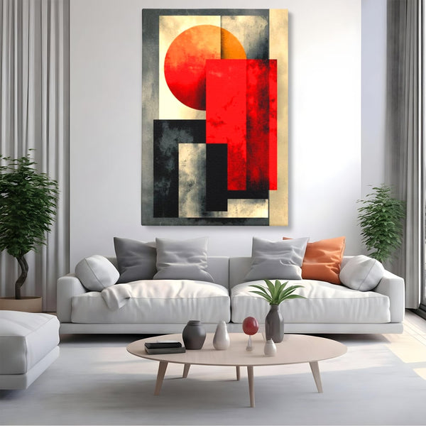 Leinwand Premium Canvas Wandkunst, LuxCanva® J1030, Gebrannter Granit, Gebäude, Sonne, Wände, Solar, Solar, Konstruktion, Rot, Schwarz, Aufprall, Abstrakt, Künstler, Architektur, Wohnen, Schlafzimmer