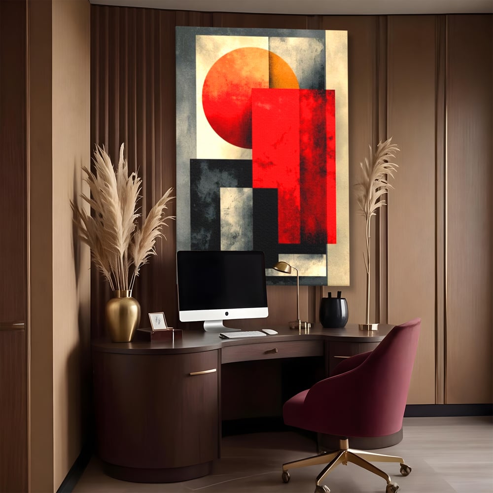 Leinwand Premium Canvas Wandkunst, LuxCanva® J1030, Gebrannter Granit, Gebäude, Sonne, Wände, Solar, Solar, Konstruktion, Rot, Schwarz, Aufprall, Abstrakt, Künstler, Architektur, Wohnen, Schlafzimmer