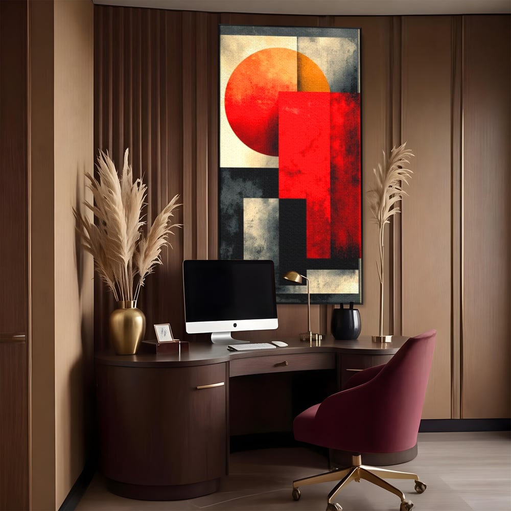 Leinwand Premium Canvas Wandkunst, LuxCanva® J1030, Gebrannter Granit, Gebäude, Sonne, Wände, Solar, Solar, Konstruktion, Rot, Schwarz, Aufprall, Abstrakt, Künstler, Architektur, Wohnen, Schlafzimmer