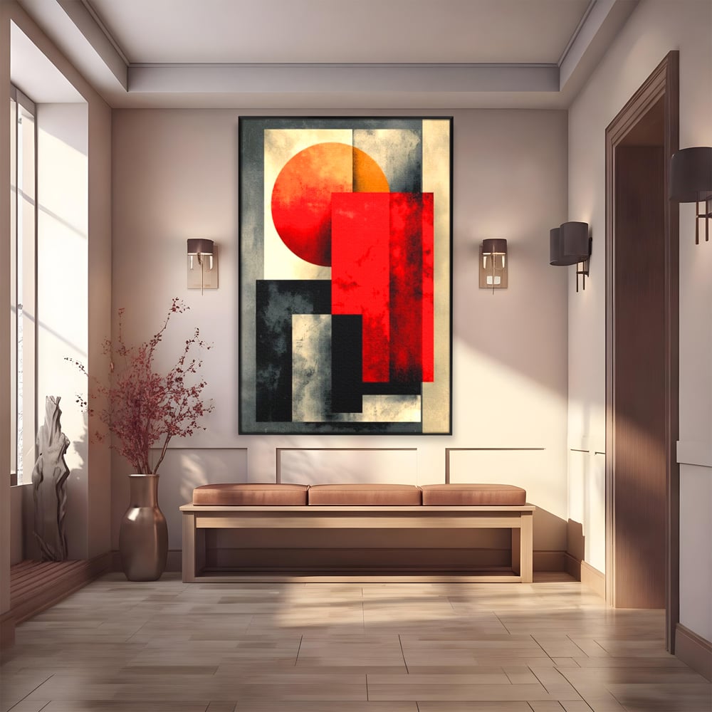 Leinwand Premium Canvas Wandkunst, LuxCanva® J1030, Gebrannter Granit, Gebäude, Sonne, Wände, Solar, Solar, Konstruktion, Rot, Schwarz, Aufprall, Abstrakt, Künstler, Architektur, Wohnen, Schlafzimmer