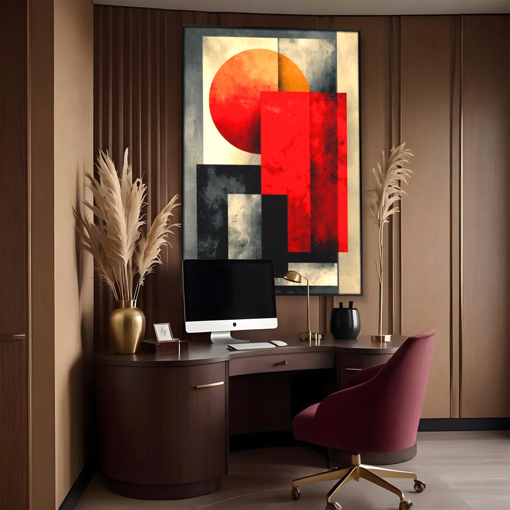 Leinwand Premium Canvas Wandkunst, LuxCanva® J1030, Gebrannter Granit, Gebäude, Sonne, Wände, Solar, Solar, Konstruktion, Rot, Schwarz, Aufprall, Abstrakt, Künstler, Architektur, Wohnen, Schlafzimmer