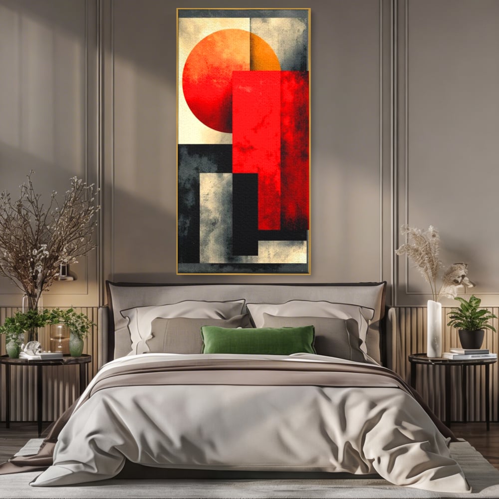 Leinwand Premium Canvas Wandkunst, LuxCanva® J1030, Gebrannter Granit, Gebäude, Sonne, Wände, Solar, Solar, Konstruktion, Rot, Schwarz, Aufprall, Abstrakt, Künstler, Architektur, Wohnen, Schlafzimmer