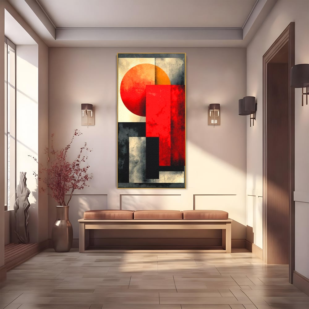 Leinwand Premium Canvas Wandkunst, LuxCanva® J1030, Gebrannter Granit, Gebäude, Sonne, Wände, Solar, Solar, Konstruktion, Rot, Schwarz, Aufprall, Abstrakt, Künstler, Architektur, Wohnen, Schlafzimmer