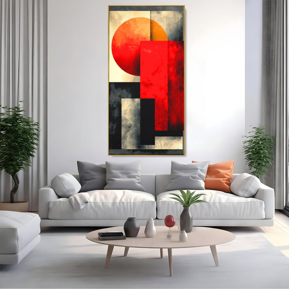Leinwand Premium Canvas Wandkunst, LuxCanva® J1030, Gebrannter Granit, Gebäude, Sonne, Wände, Solar, Solar, Konstruktion, Rot, Schwarz, Aufprall, Abstrakt, Künstler, Architektur, Wohnen, Schlafzimmer