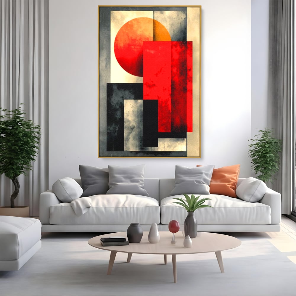 Leinwand Premium Canvas Wandkunst, LuxCanva® J1030, Gebrannter Granit, Gebäude, Sonne, Wände, Solar, Solar, Konstruktion, Rot, Schwarz, Aufprall, Abstrakt, Künstler, Architektur, Wohnen, Schlafzimmer