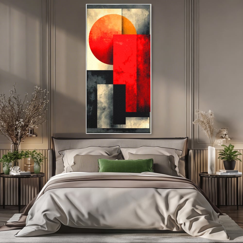 Leinwand Premium Canvas Wandkunst, LuxCanva® J1030, Gebrannter Granit, Gebäude, Sonne, Wände, Solar, Solar, Konstruktion, Rot, Schwarz, Aufprall, Abstrakt, Künstler, Architektur, Wohnen, Schlafzimmer