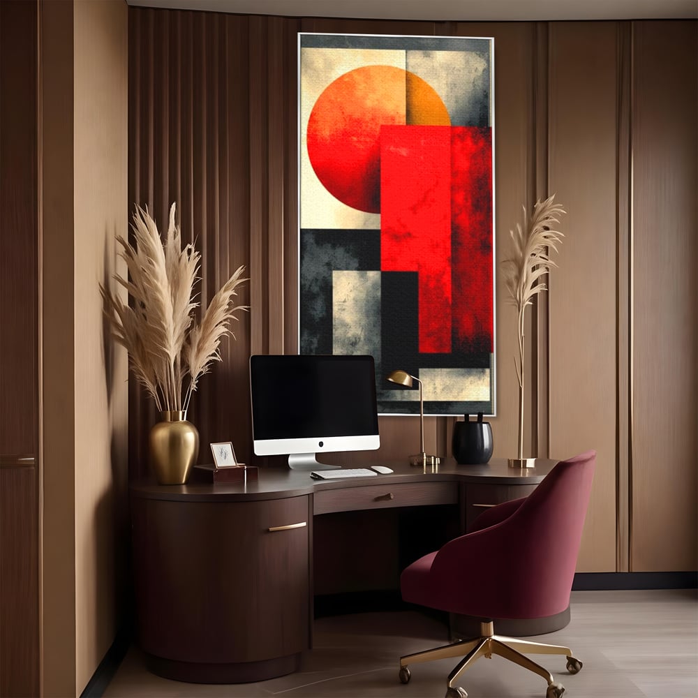 Leinwand Premium Canvas Wandkunst, LuxCanva® J1030, Gebrannter Granit, Gebäude, Sonne, Wände, Solar, Solar, Konstruktion, Rot, Schwarz, Aufprall, Abstrakt, Künstler, Architektur, Wohnen, Schlafzimmer