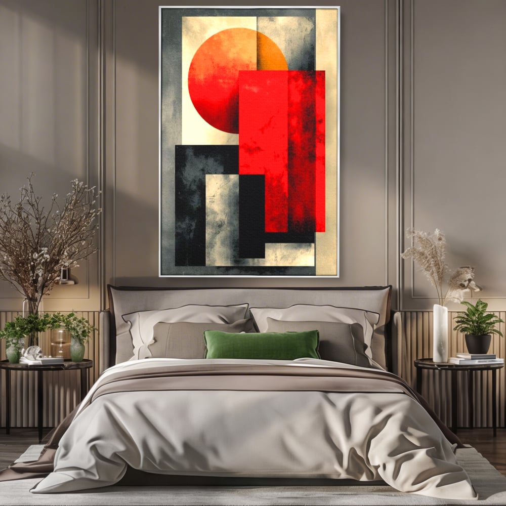 Leinwand Premium Canvas Wandkunst, LuxCanva® J1030, Gebrannter Granit, Gebäude, Sonne, Wände, Solar, Solar, Konstruktion, Rot, Schwarz, Aufprall, Abstrakt, Künstler, Architektur, Wohnen, Schlafzimmer