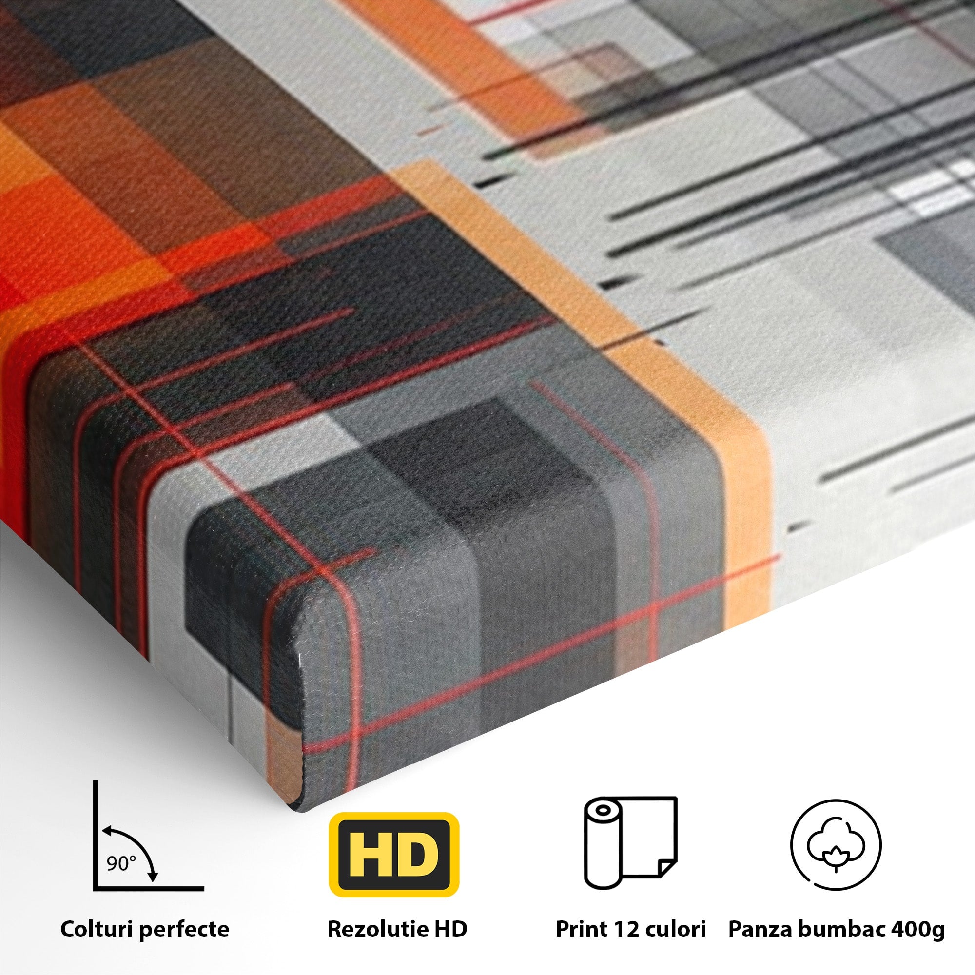 Set 2 Tablouri Canvas Premium LuxCanva® J2-1003, Metropola In Rosu, Structuri, Forme, Grile, Linii, Armonie, Digital, Tehnic, Dinamism, Haotic, Industrial, Living, Dormitor