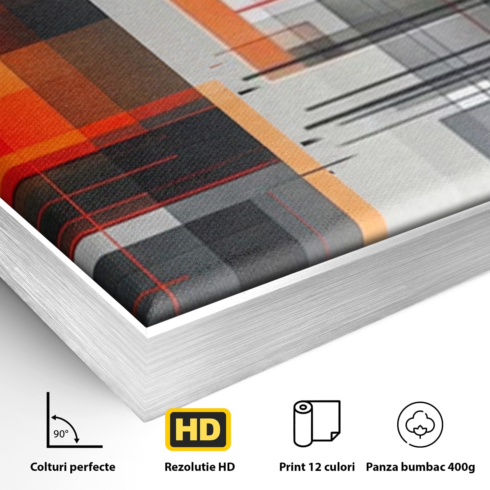 Set 2 Tablouri Canvas Premium LuxCanva® J2-1003, Metropola In Rosu, Structuri, Forme, Grile, Linii, Armonie, Digital, Tehnic, Dinamism, Haotic, Industrial, Living, Dormitor