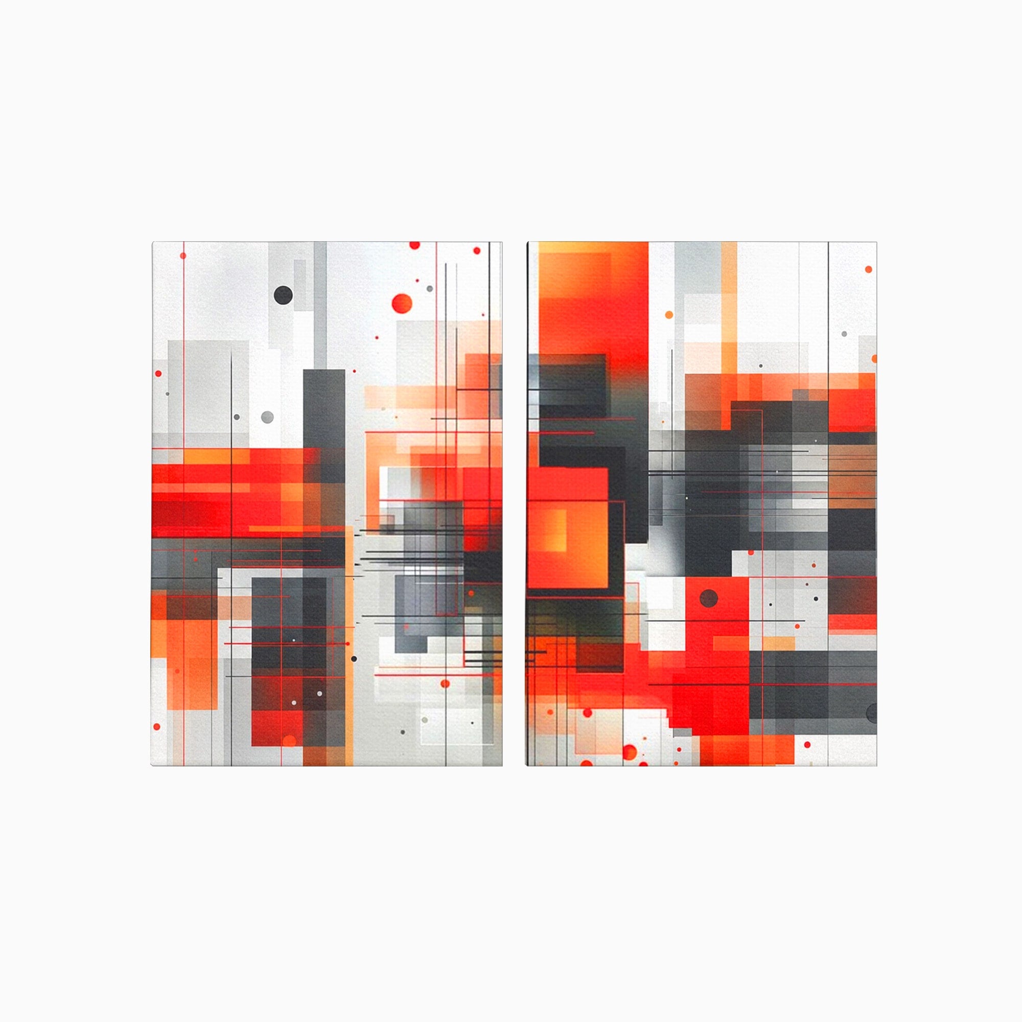 Set 2 Tablouri Canvas Premium LuxCanva® J2-1003, Metropola In Rosu, Structuri, Forme, Grile, Linii, Armonie, Digital, Tehnic, Dinamism, Haotic, Industrial, Living, Dormitor