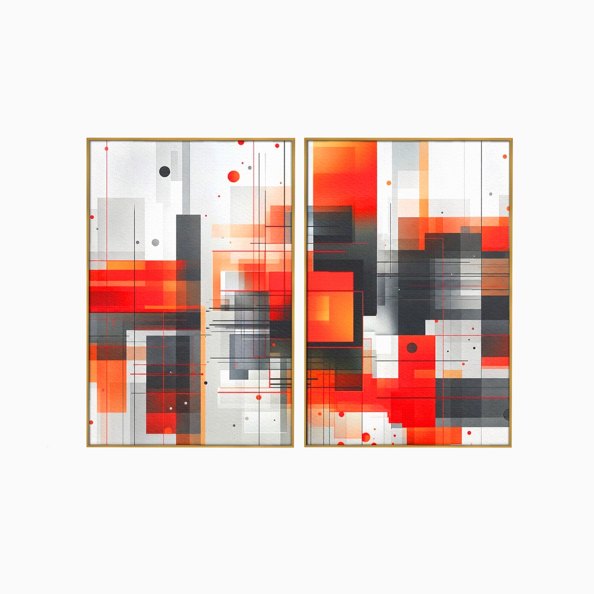 Set 2 Tablouri Canvas Premium LuxCanva® J2-1003, Metropola In Rosu, Structuri, Forme, Grile, Linii, Armonie, Digital, Tehnic, Dinamism, Haotic, Industrial, Living, Dormitor