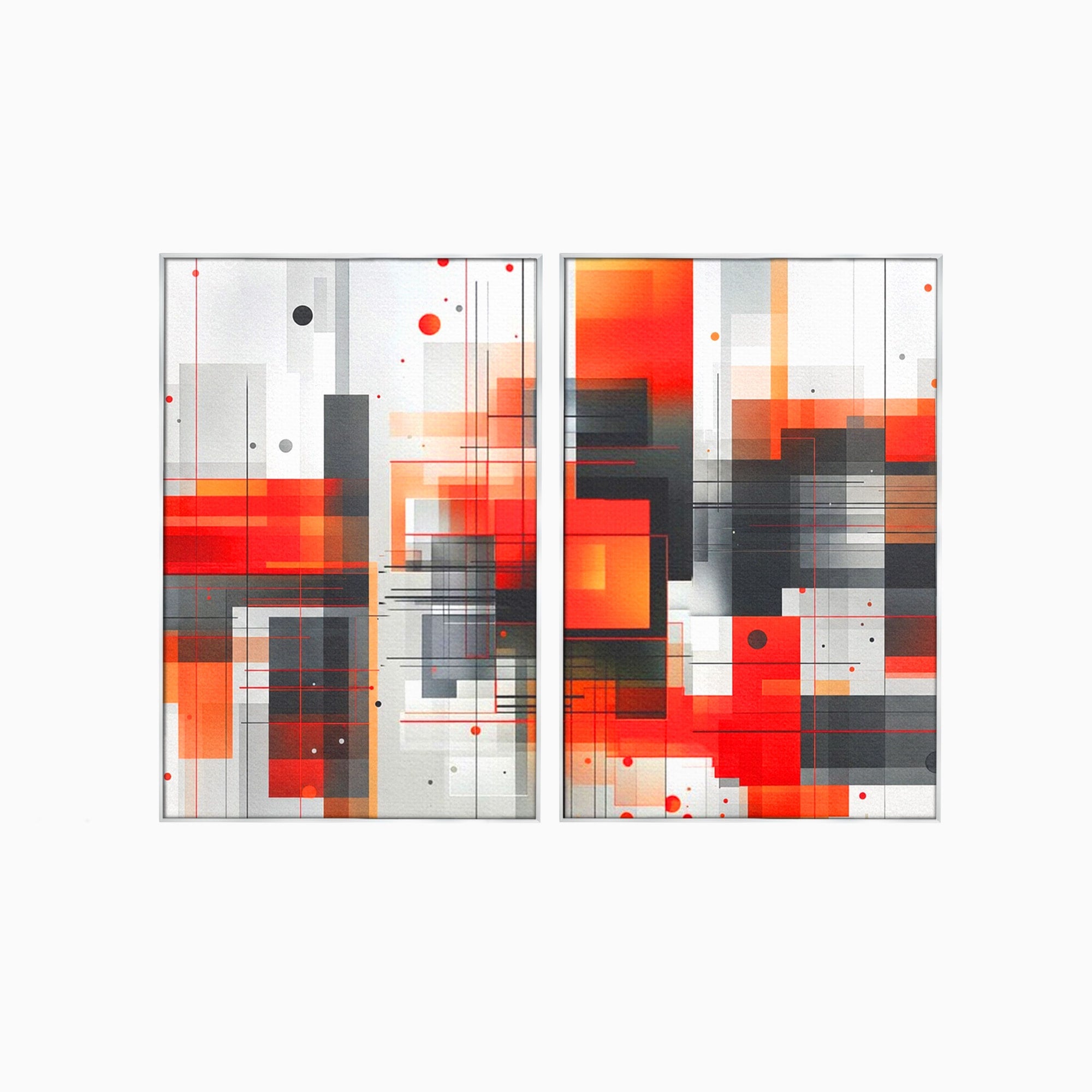 Set 2 Tablouri Canvas Premium LuxCanva® J2-1003, Metropola In Rosu, Structuri, Forme, Grile, Linii, Armonie, Digital, Tehnic, Dinamism, Haotic, Industrial, Living, Dormitor