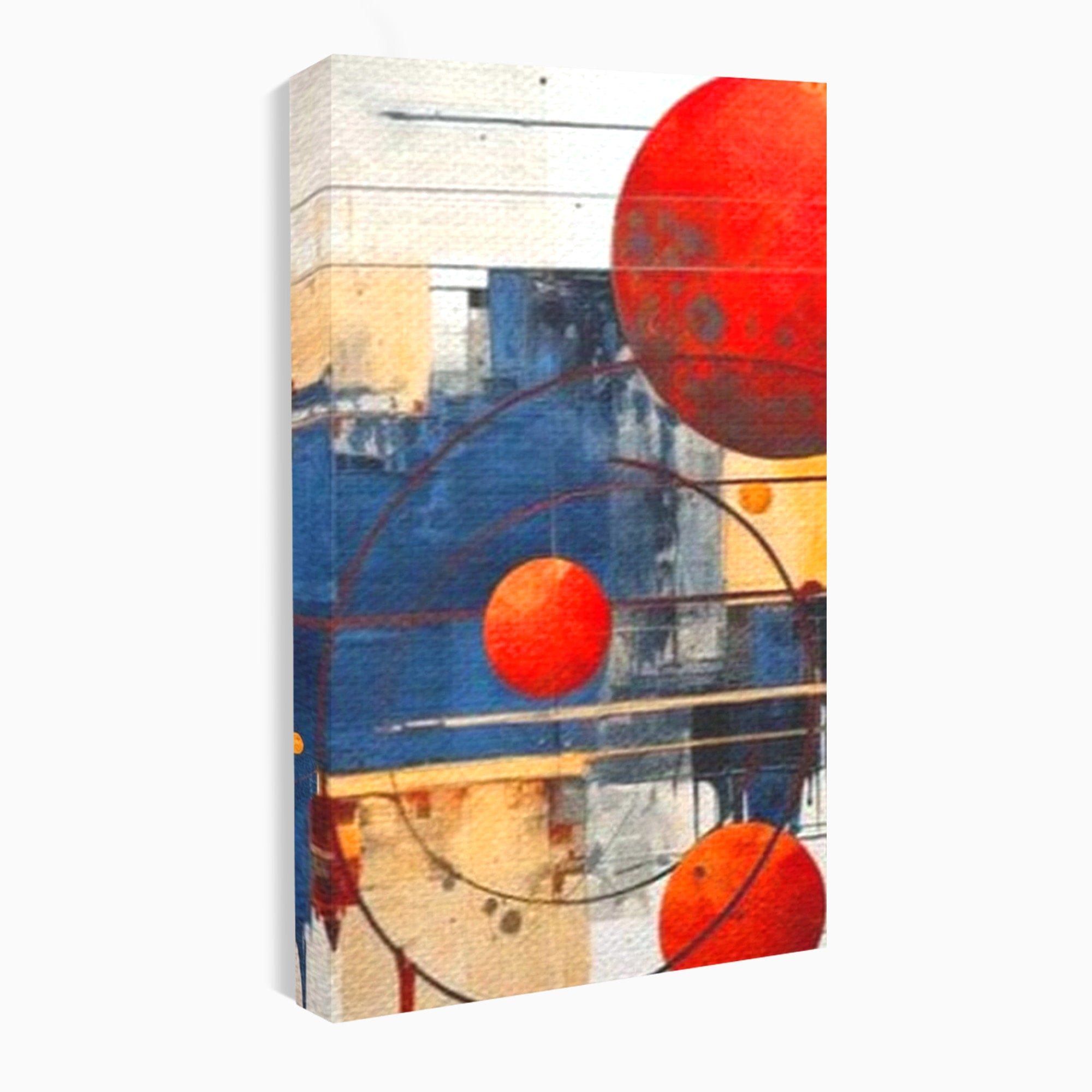 Set 2 Tablouri Canvas Premium LuxCanva® J2-1019, Spatiu Descompus, Sfere, Rosii, Portocaliu, Orbite, Linii, Urban, Contraste, Compozitional, Decorativ, Fantasmic, Living, Dormitor